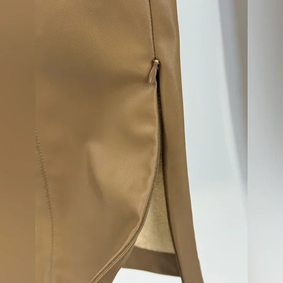 Zara Camel High-Waisted Faux Leather Flare Pants Chic Retro Wide Leg Trousers-XS - Picture 7 of 14